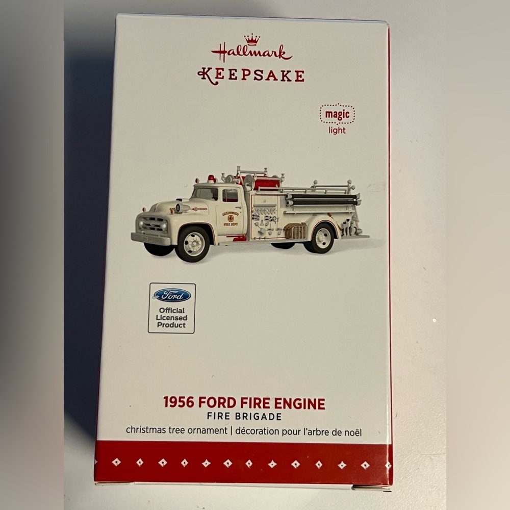 Hallmark Keepsake 1956 Ford Fire Engine Ornament - Red and White